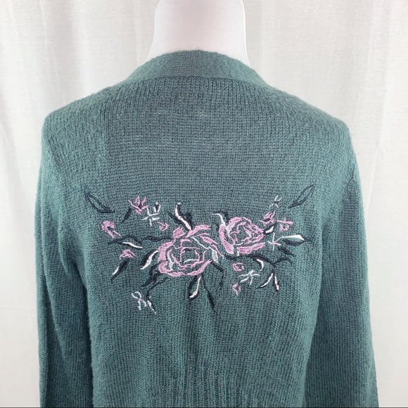 Mudd green open front embroidered floral cardigan - Picture 9 of 13